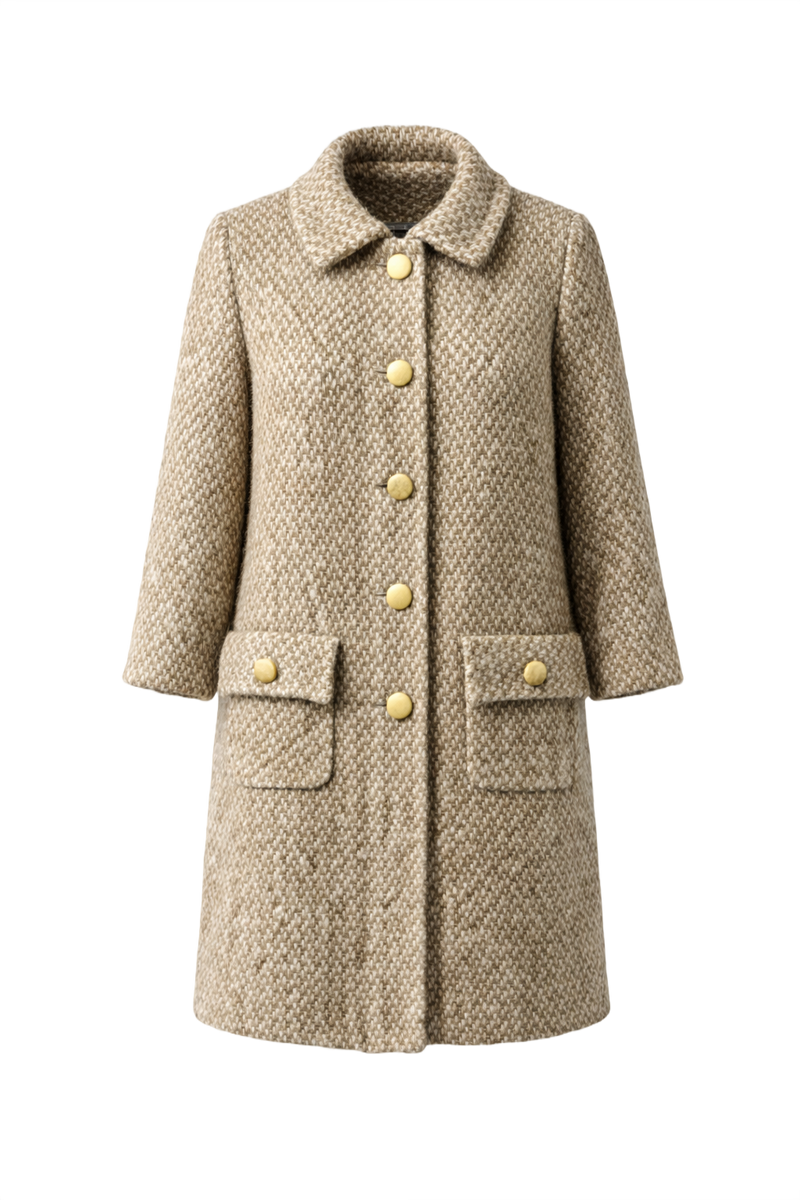 1960s Beige Wool Blend Coat - Front View