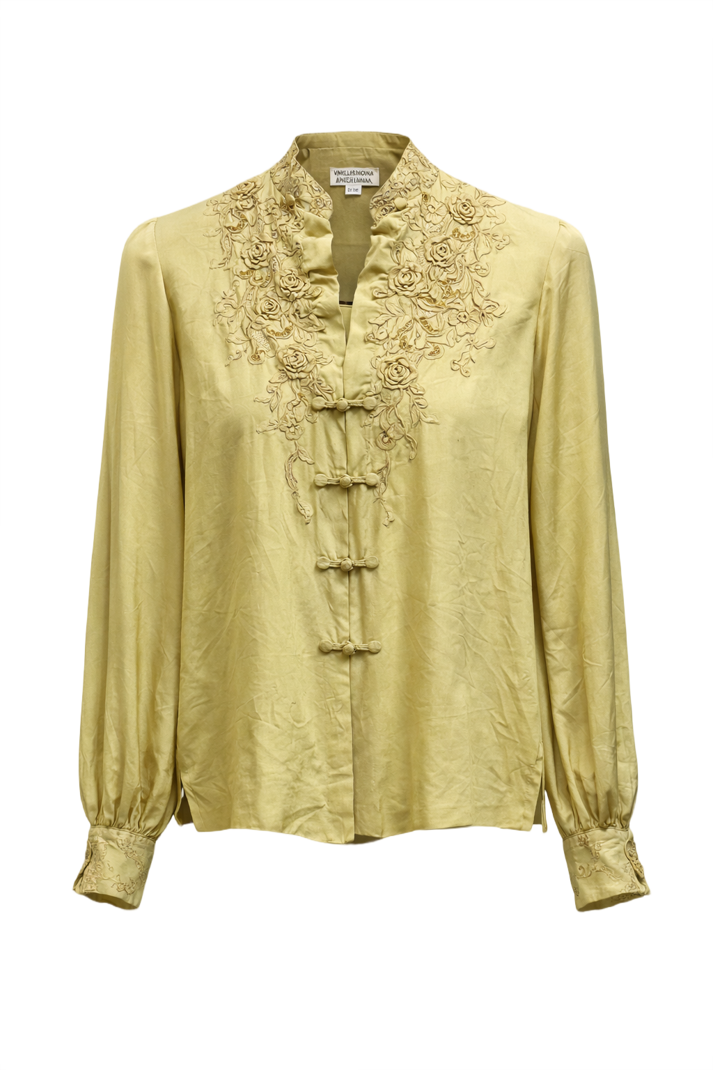 1970s Pale Yellow Silk Blouse - Front View