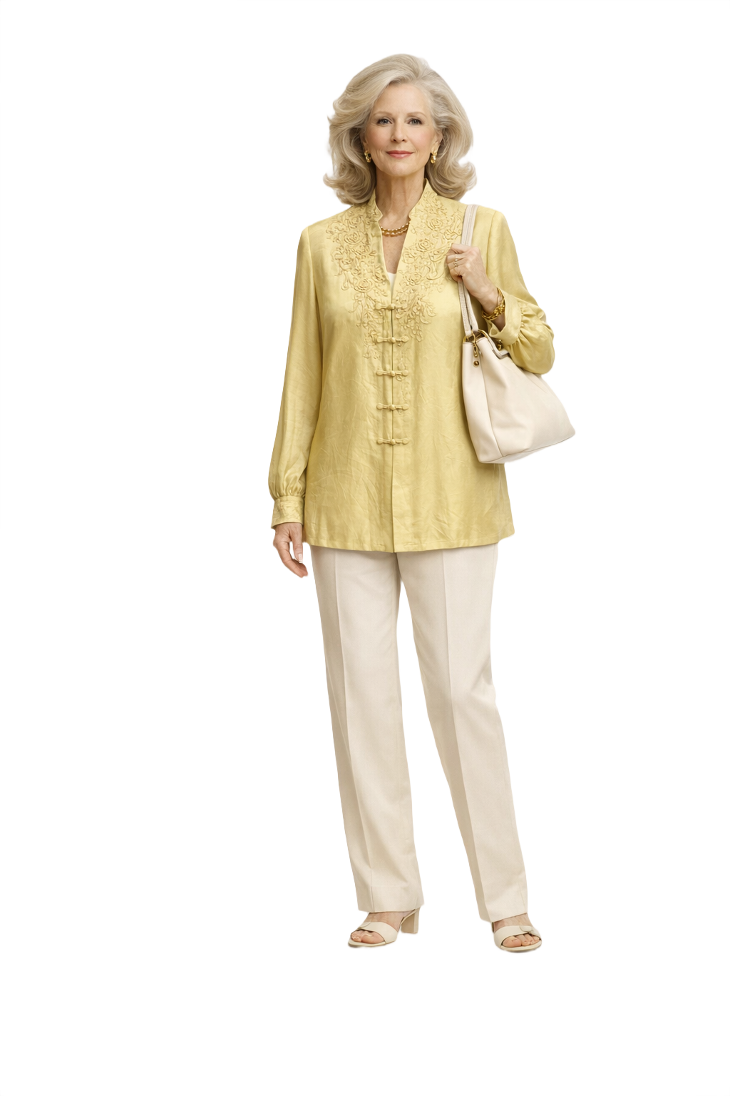1970s Pale Yellow Silk Blouse - Model