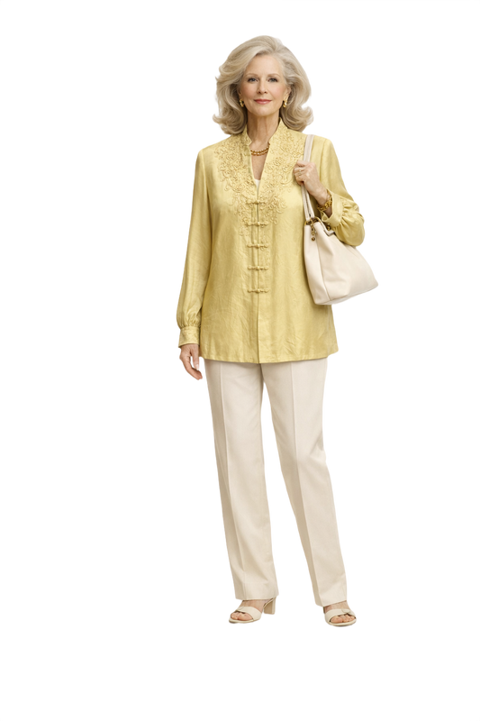 1970s Pale Yellow Silk Blouse - Model