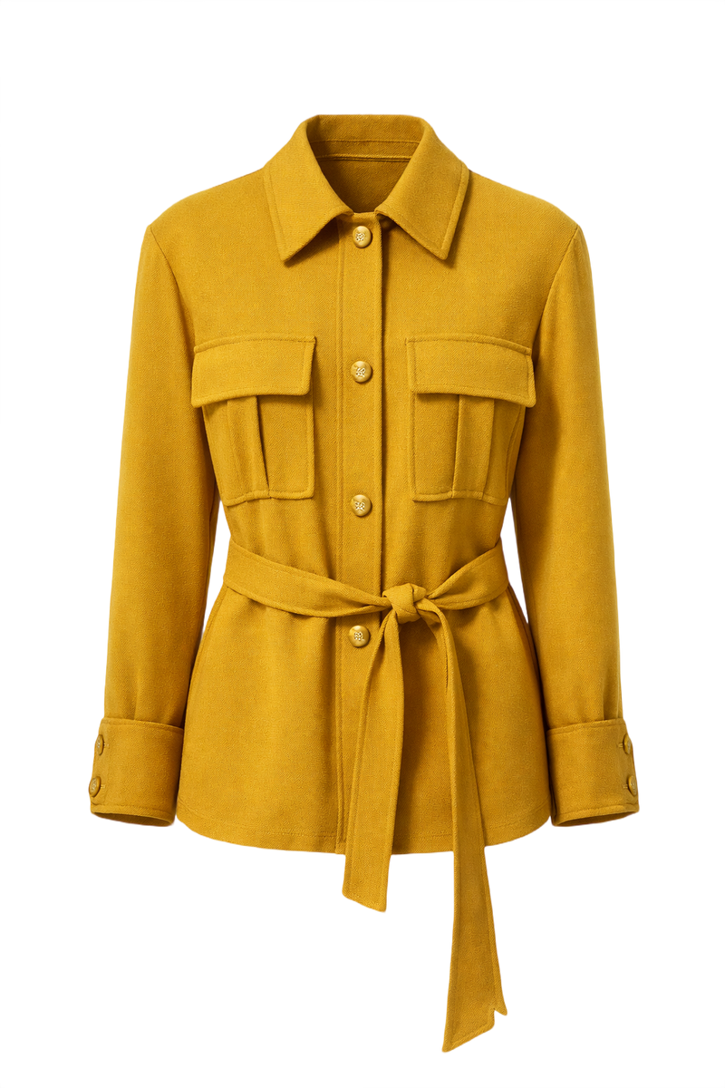 1970s Mustard Yellow Synthetic Blend Jacket - Front View