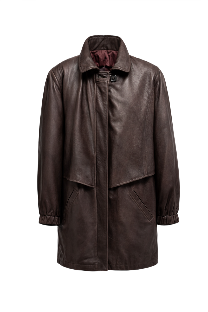 1980s Dark Brown Leather Jacket - Front View