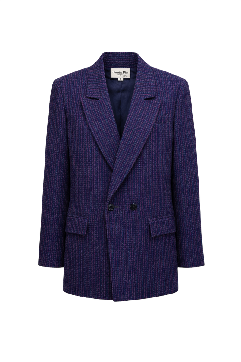 1980s Navy Wool Blend Blazer - Front View