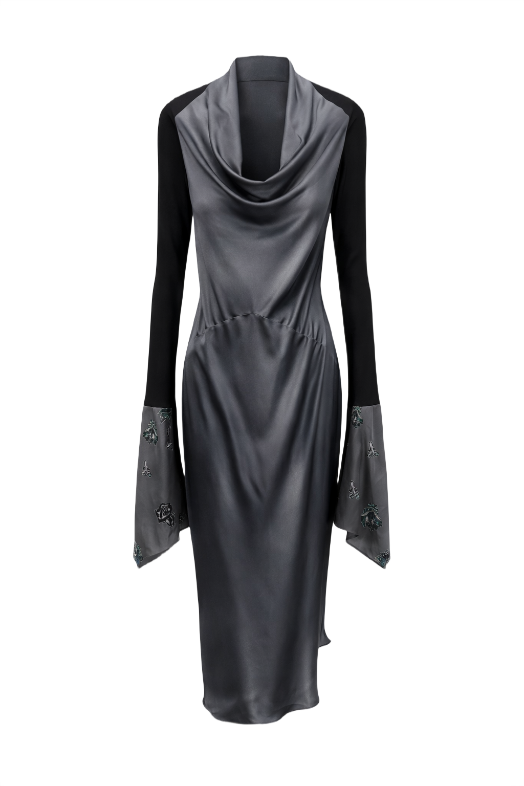 1990s Black Silk Dress - Front View