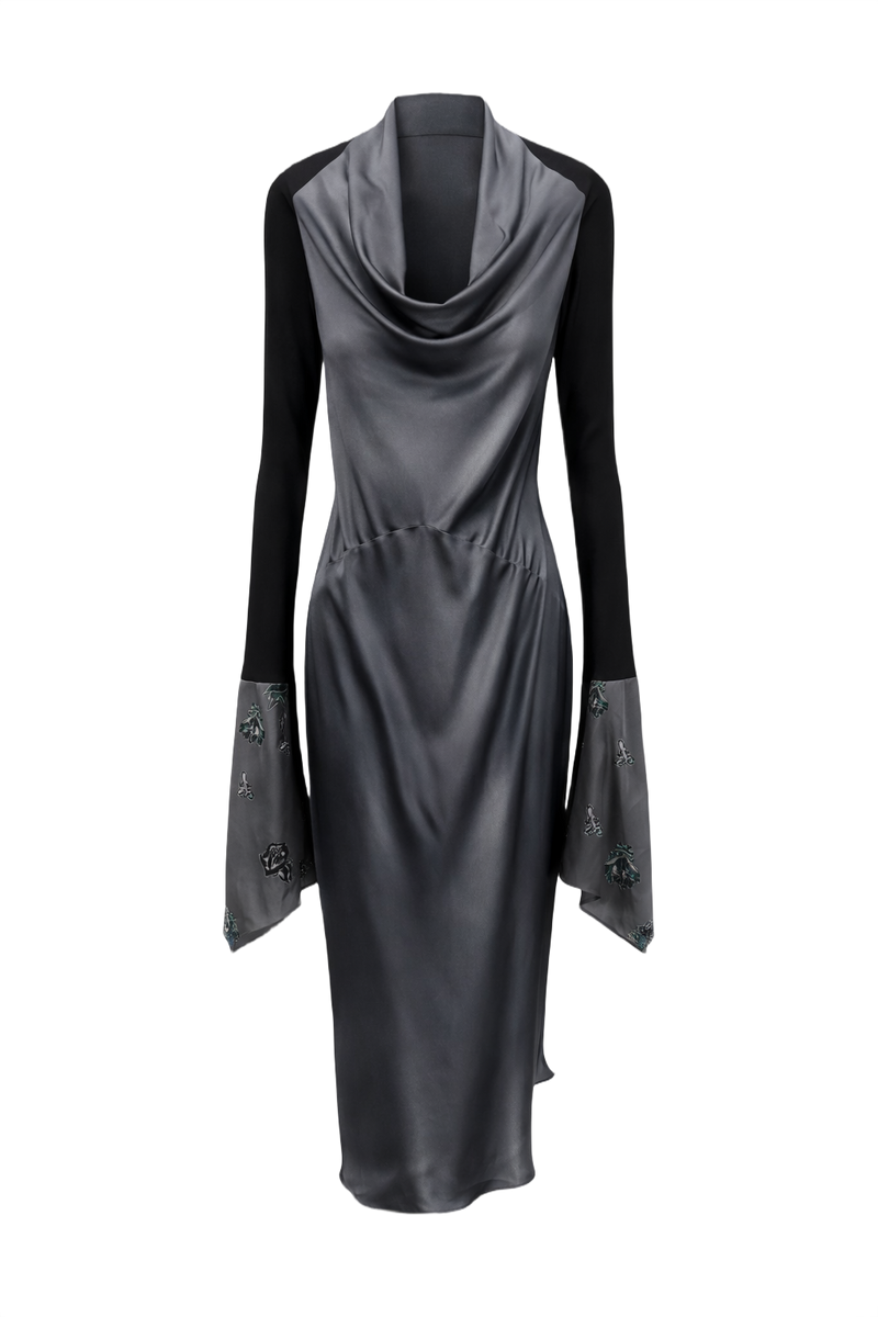1990s Black Silk Dress - Front View