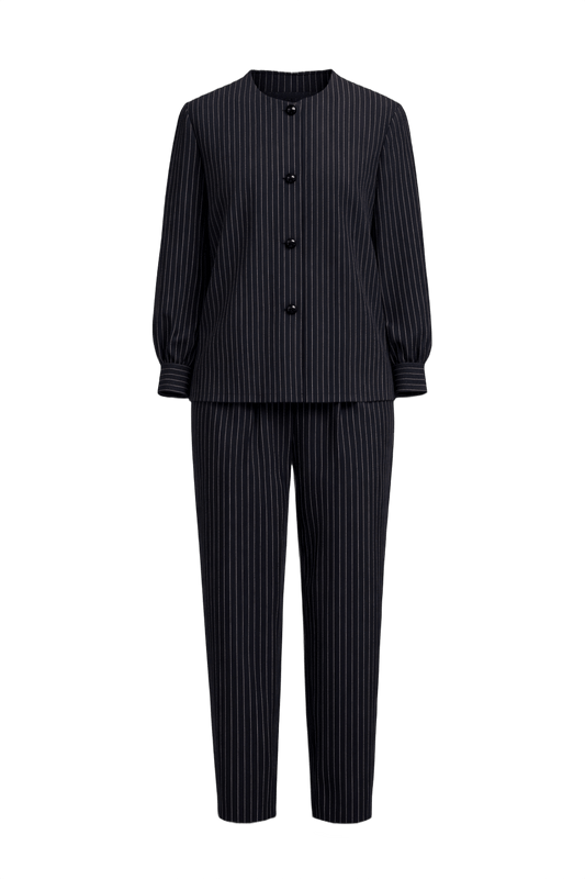 1990s Navy Blue Synthetic Blend 2-Piece Set - Front View
