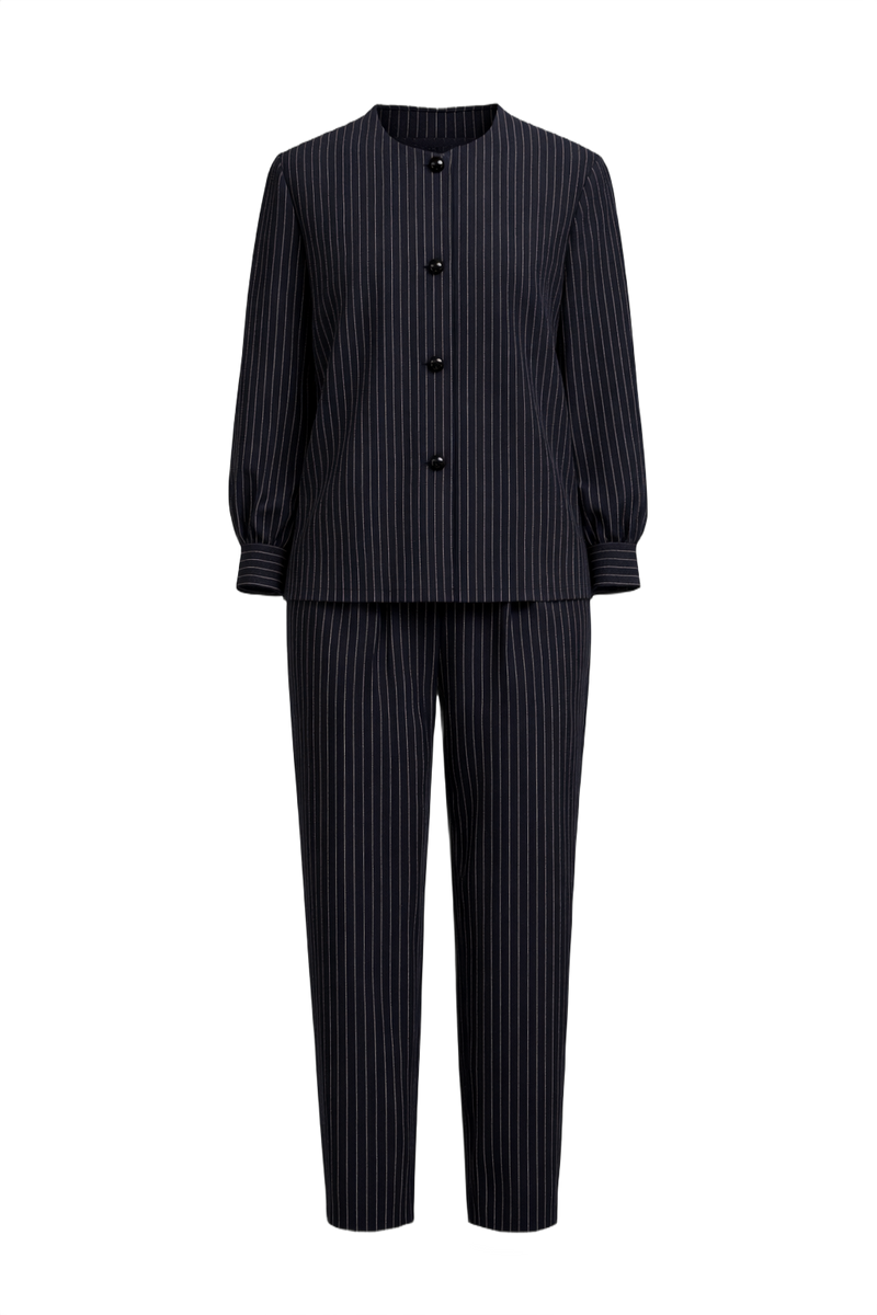 1990s Navy Blue Synthetic Blend 2-Piece Set - Front View