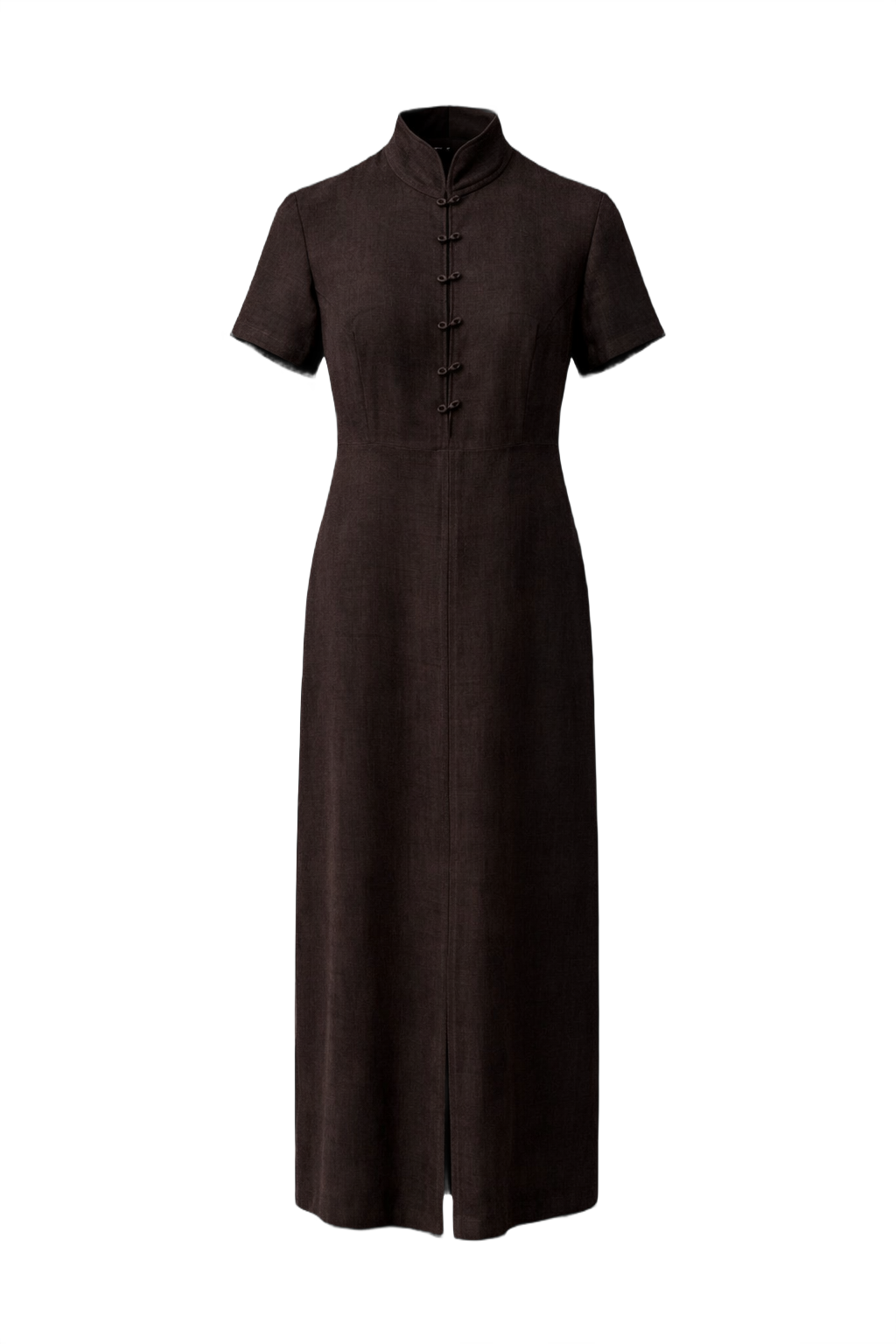 1990s Dark Brown Wool Dress - Front View