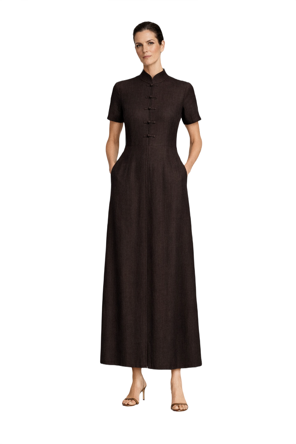 1990s Dark Brown Wool Dress - Model