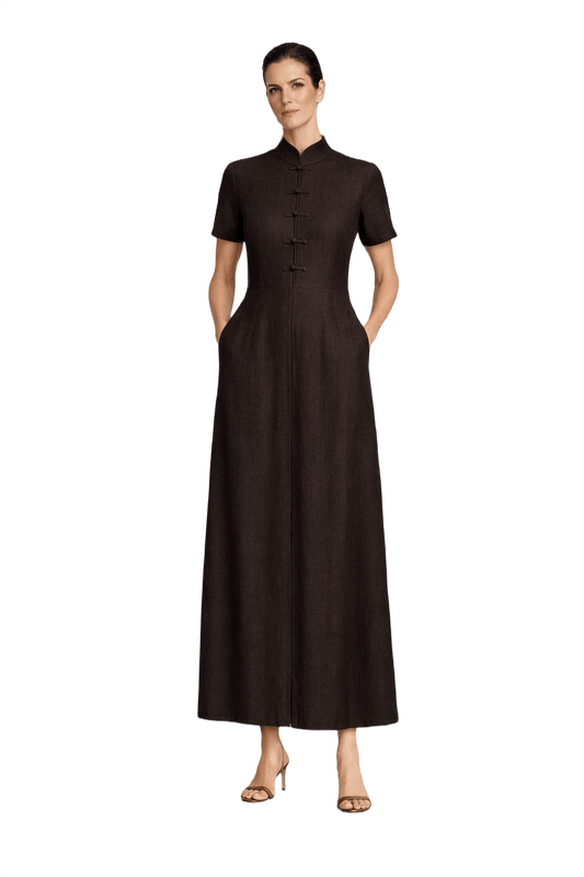 1990s Dark Brown Wool Dress - Model