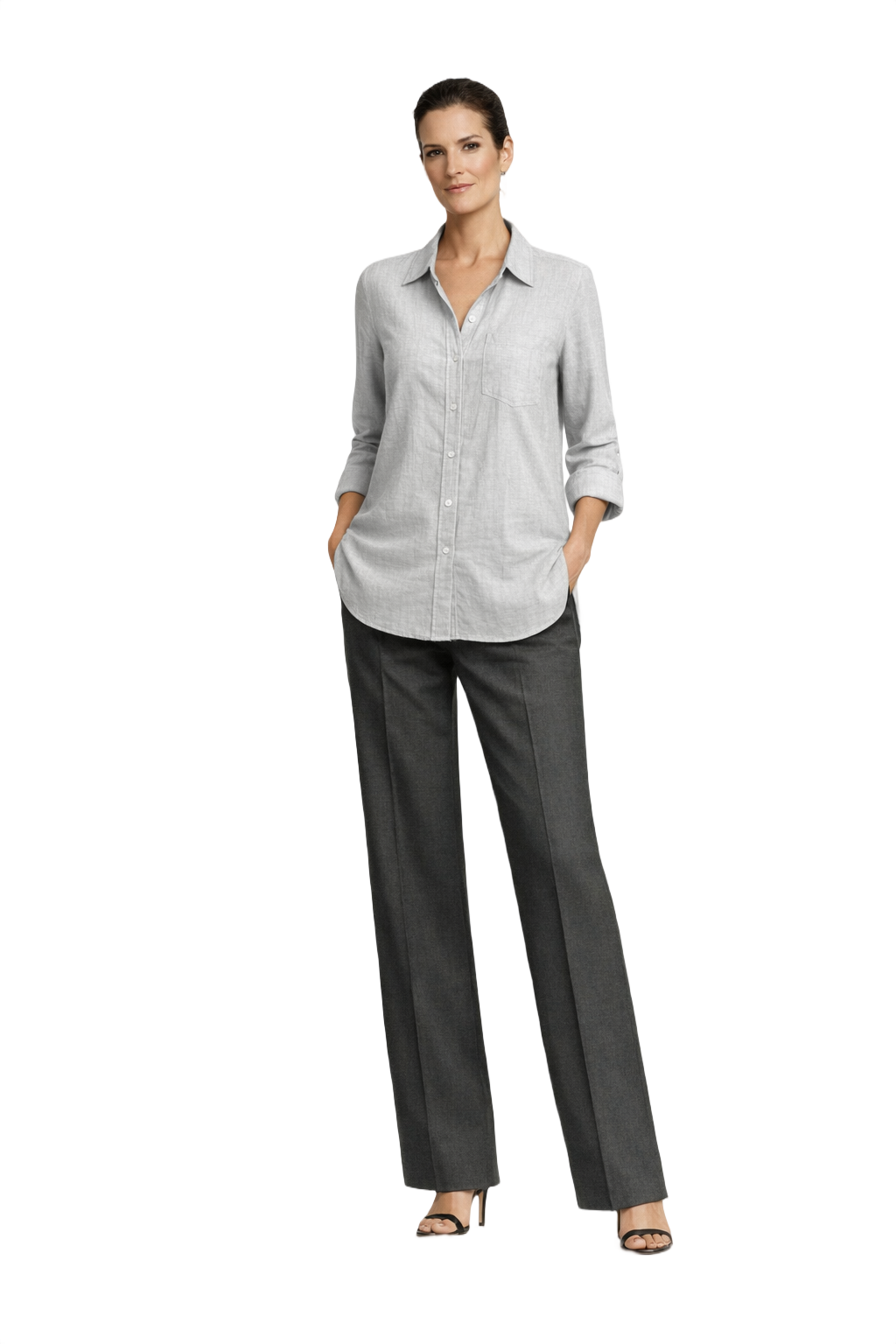 1990s Light Gray Linen Blend Shirt - Model