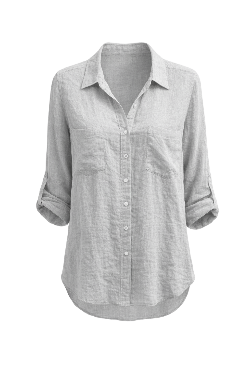1990s Light Gray Linen Blend Shirt - Front View