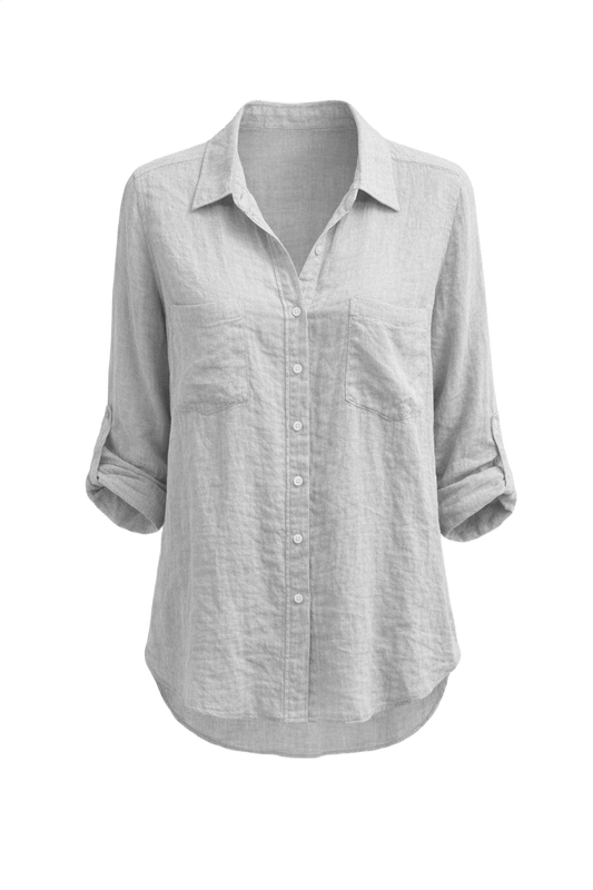 1990s Light Gray Linen Blend Shirt - Front View