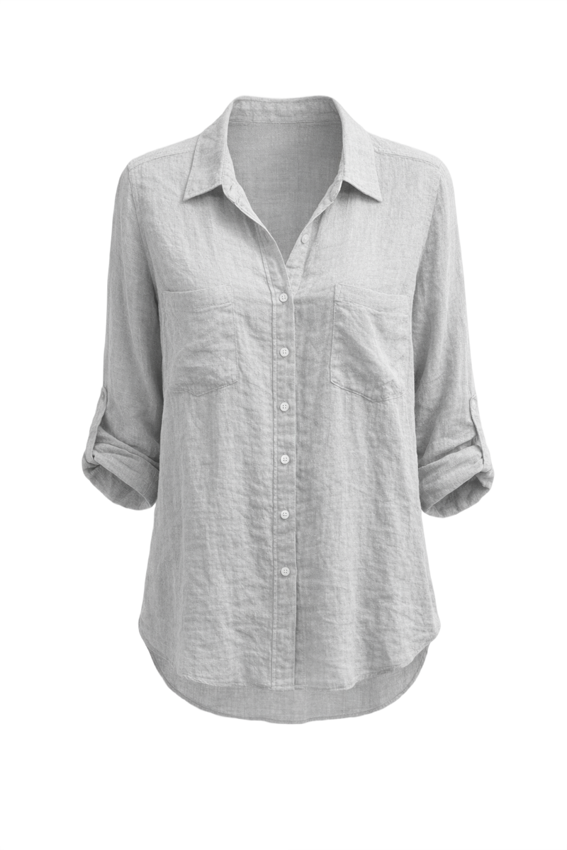 1990s Light Gray Linen Blend Shirt - Front View