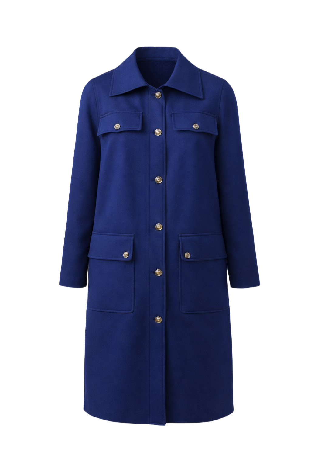 1980s Royal Blue Synthetic Blend Coat - Front View