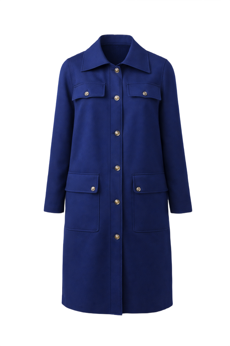 1980s Royal Blue Synthetic Blend Coat - Front View