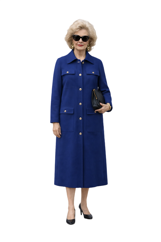 1980s Royal Blue Synthetic Blend Coat - Model