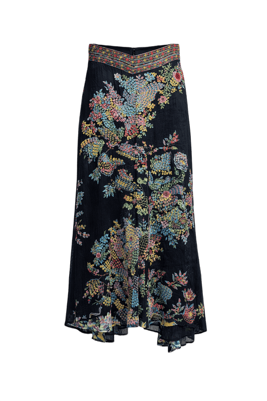 1970s Black Synthetic Blend Skirt - Front View