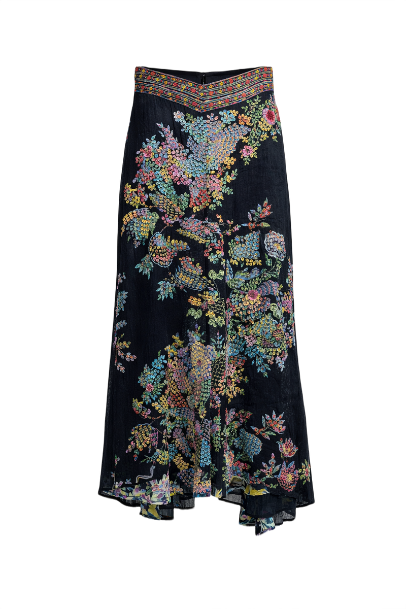 1970s Black Synthetic Blend Skirt - Front View