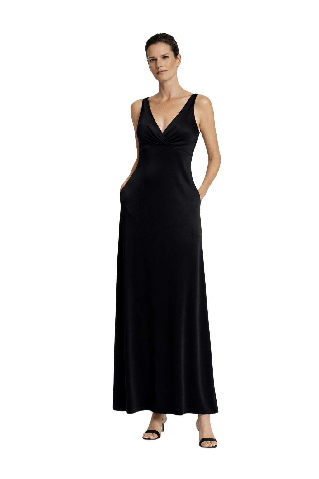 1990s Black Satin Maxi Dress - Model