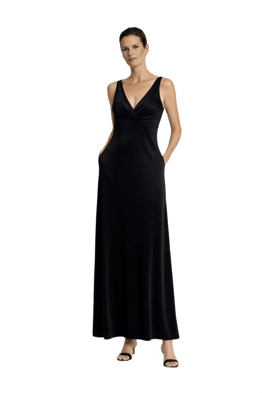 1990s Black Satin Maxi Dress - Model