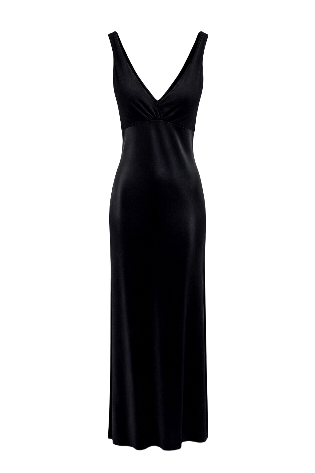 1990s Black Satin Maxi Dress - Front View