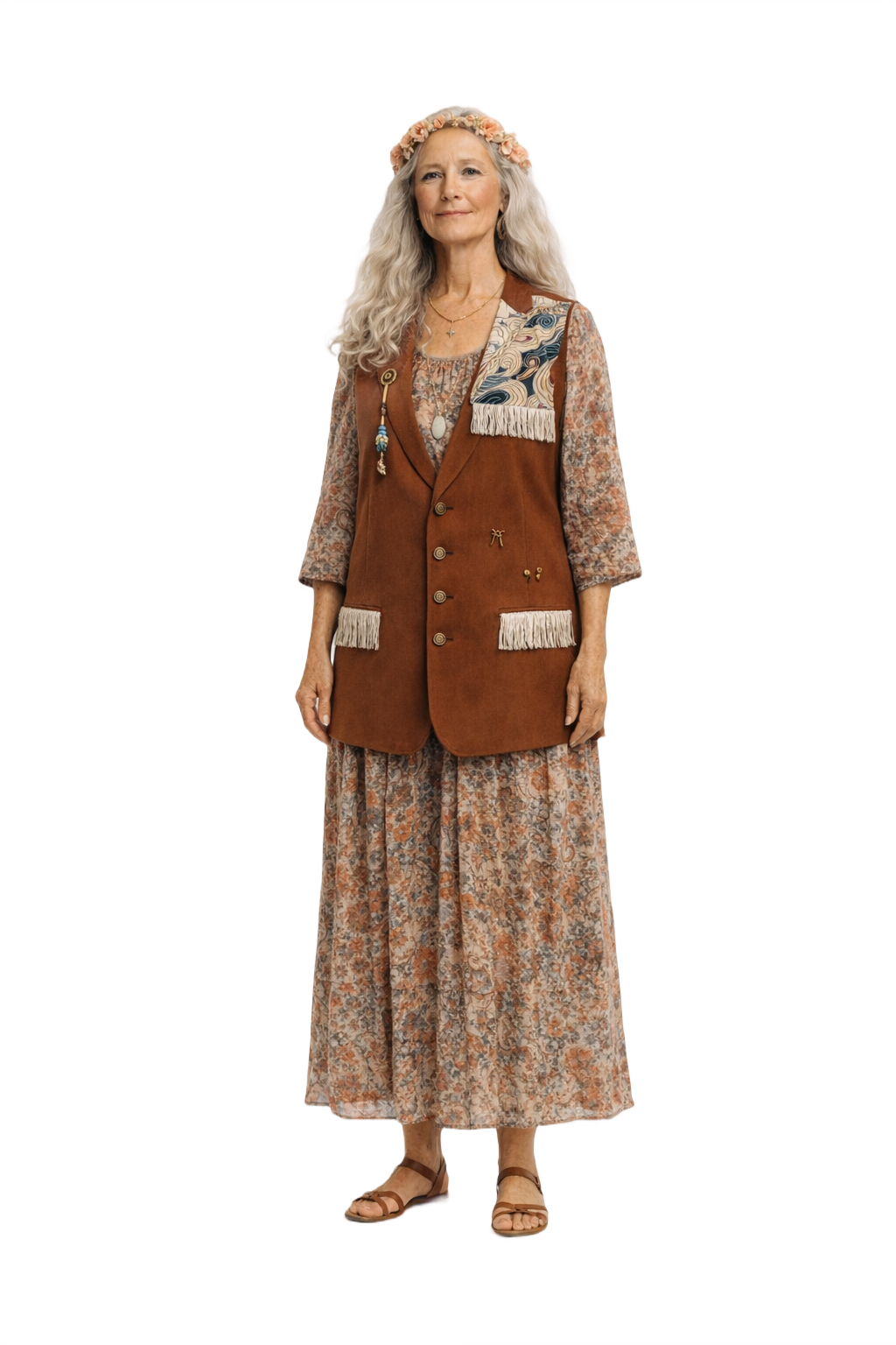 1970s Rust Brown Synthetic Blend Vest - Model