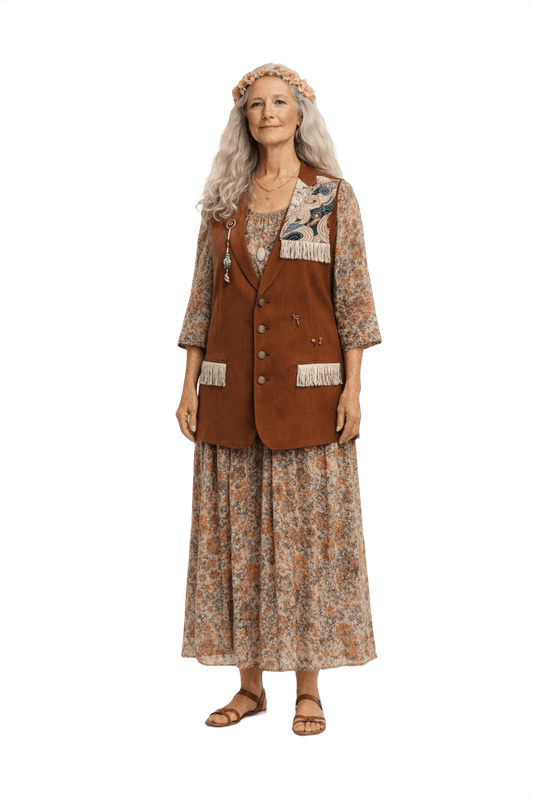 1970s Rust Brown Synthetic Blend Vest - Model