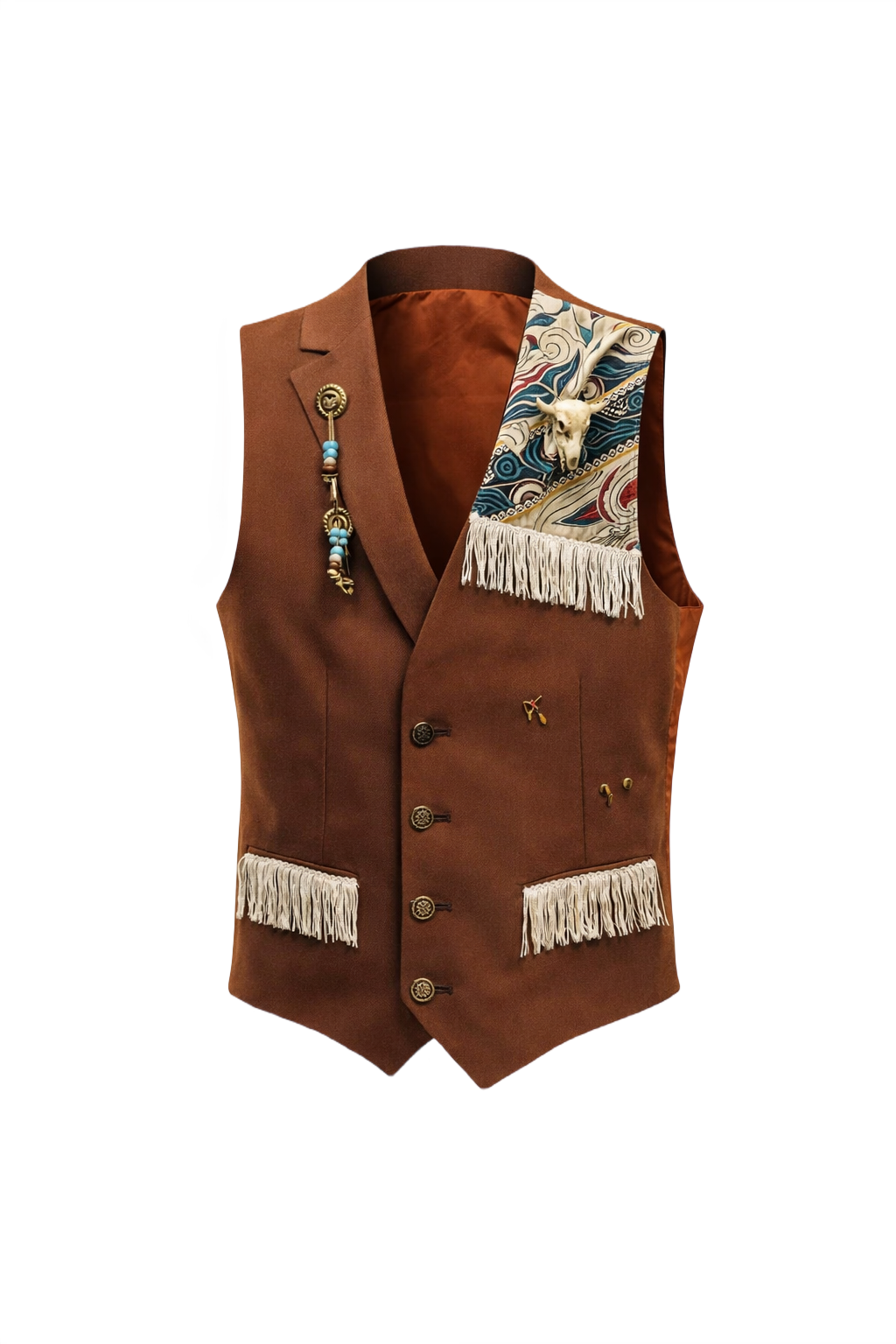 1970s Rust Brown Synthetic Blend Vest - Front View