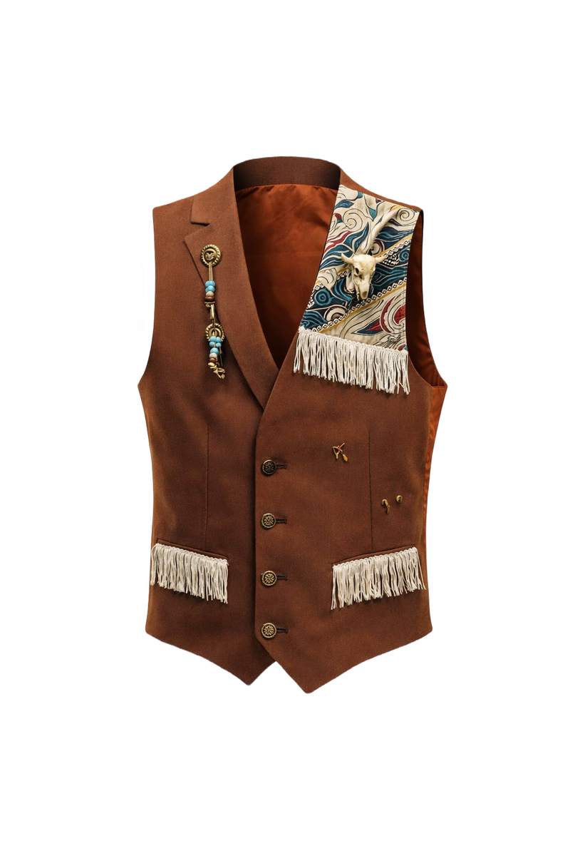 1970s Rust Brown Synthetic Blend Vest - Front View
