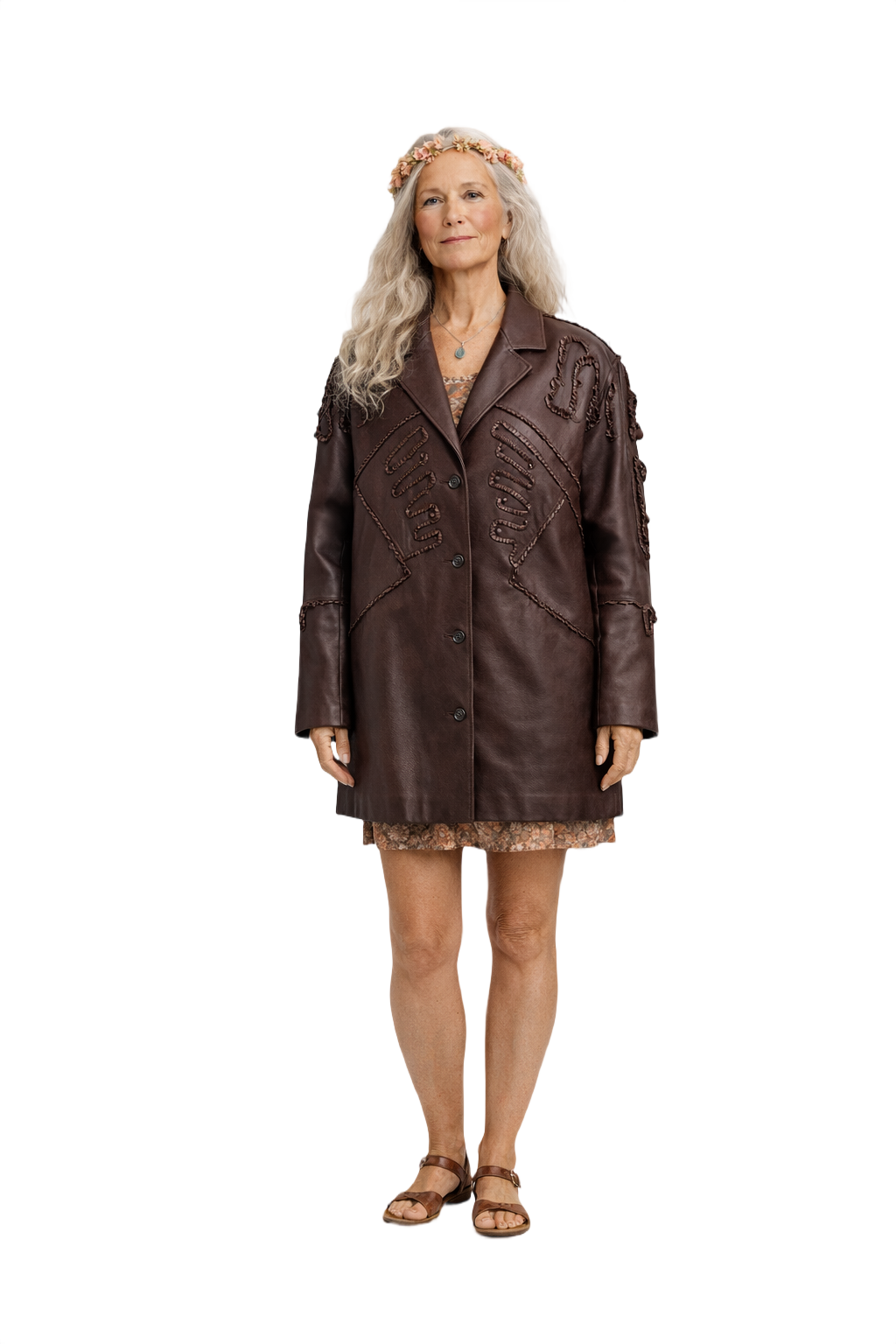 1970s Brown Leather Coat - Model