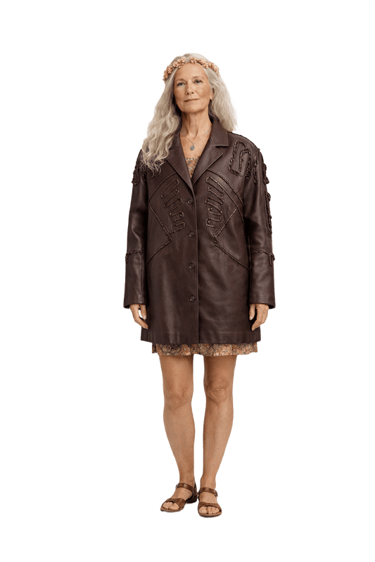 1970s Brown Leather Coat - Model