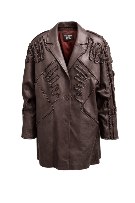 1970s Brown Leather Coat - Front View
