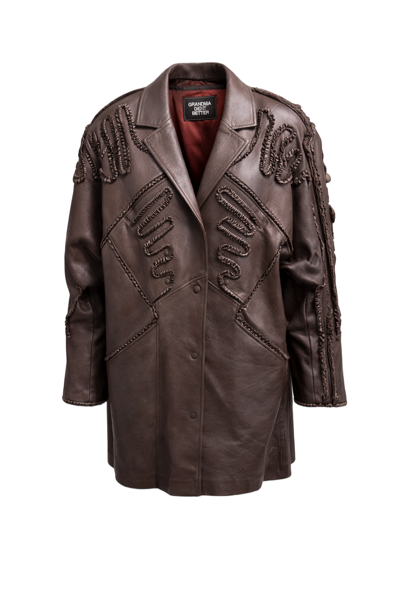 1970s Brown Leather Coat - Front View