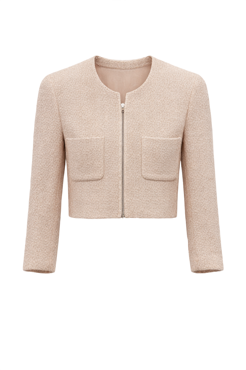 1980s Cream Wool Blend Jacket - Front View