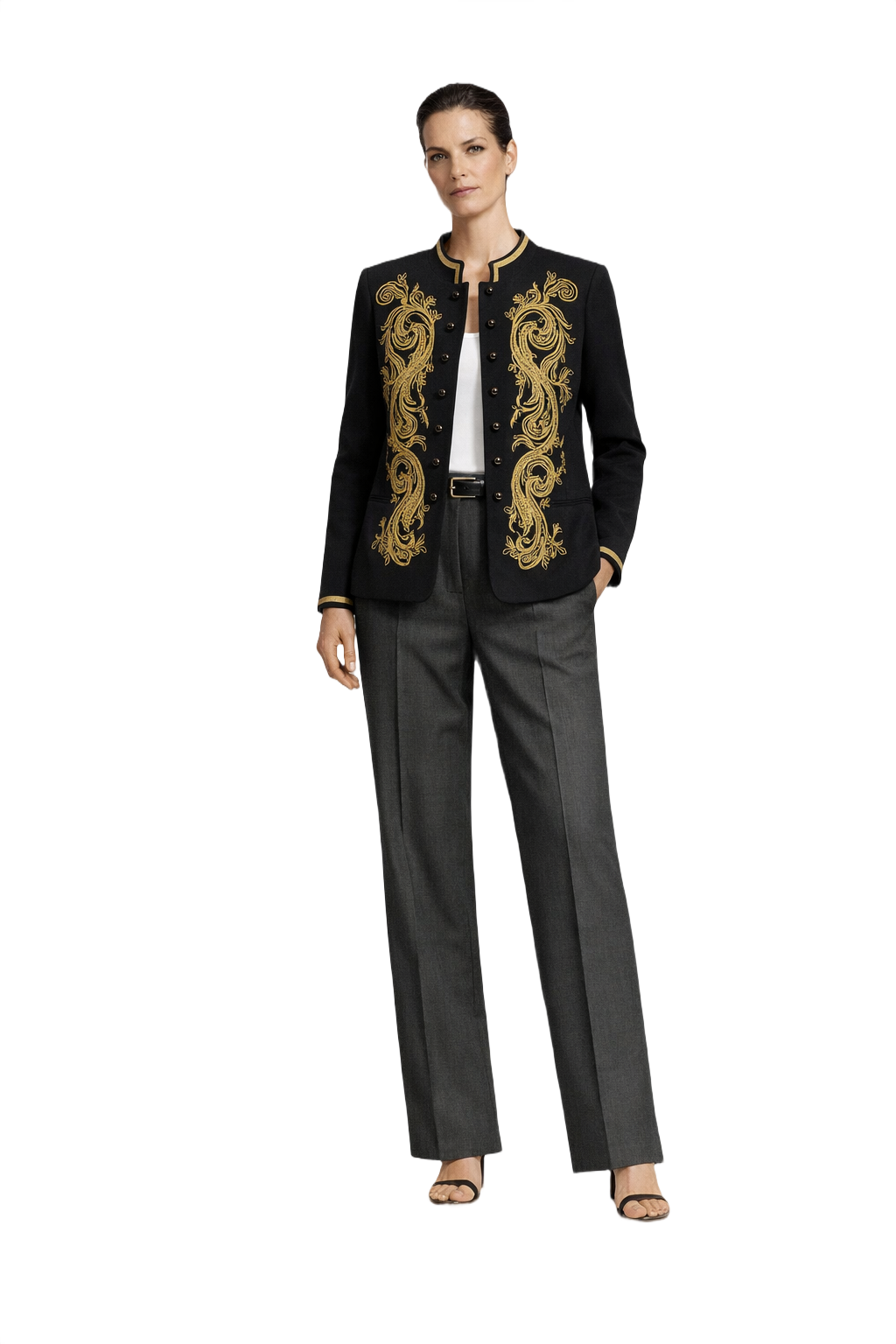 1990s Black Wool Embroidered Jacket - Model