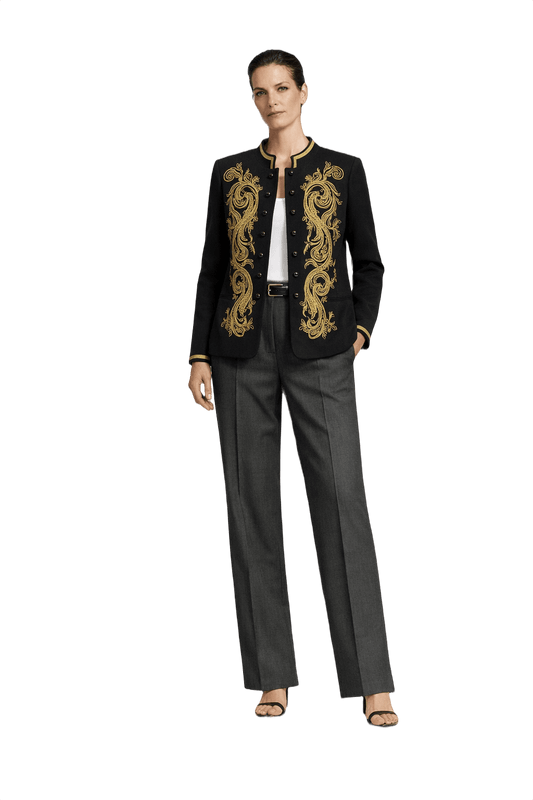 1990s Black Wool Embroidered Jacket - Model