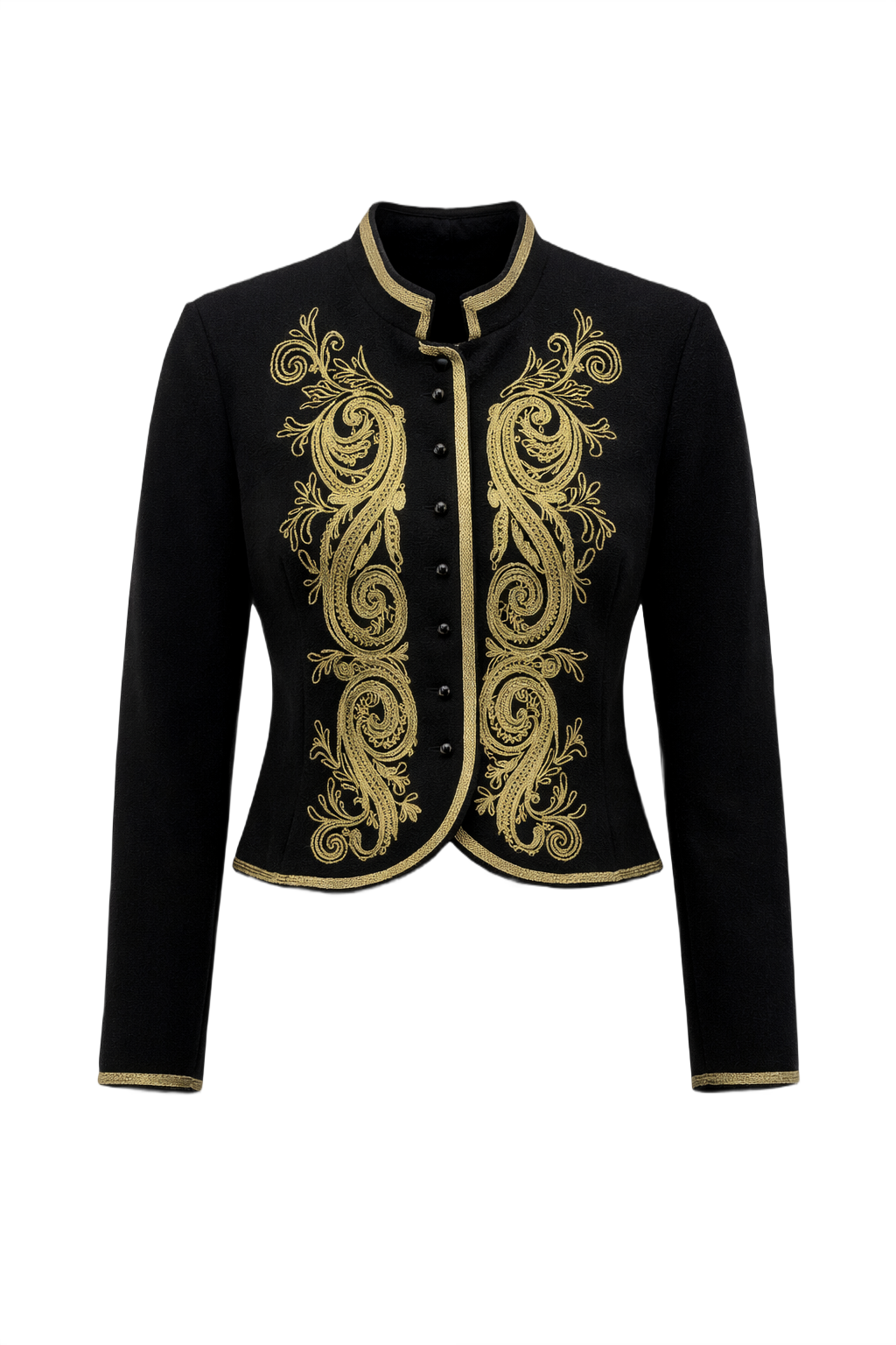 1990s Black Wool Embroidered Jacket - Front View