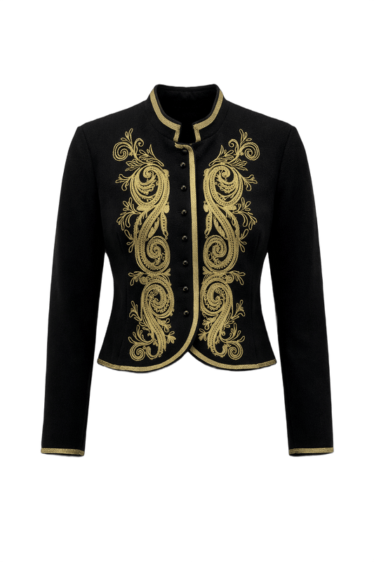 1990s Black Wool Embroidered Jacket - Front View