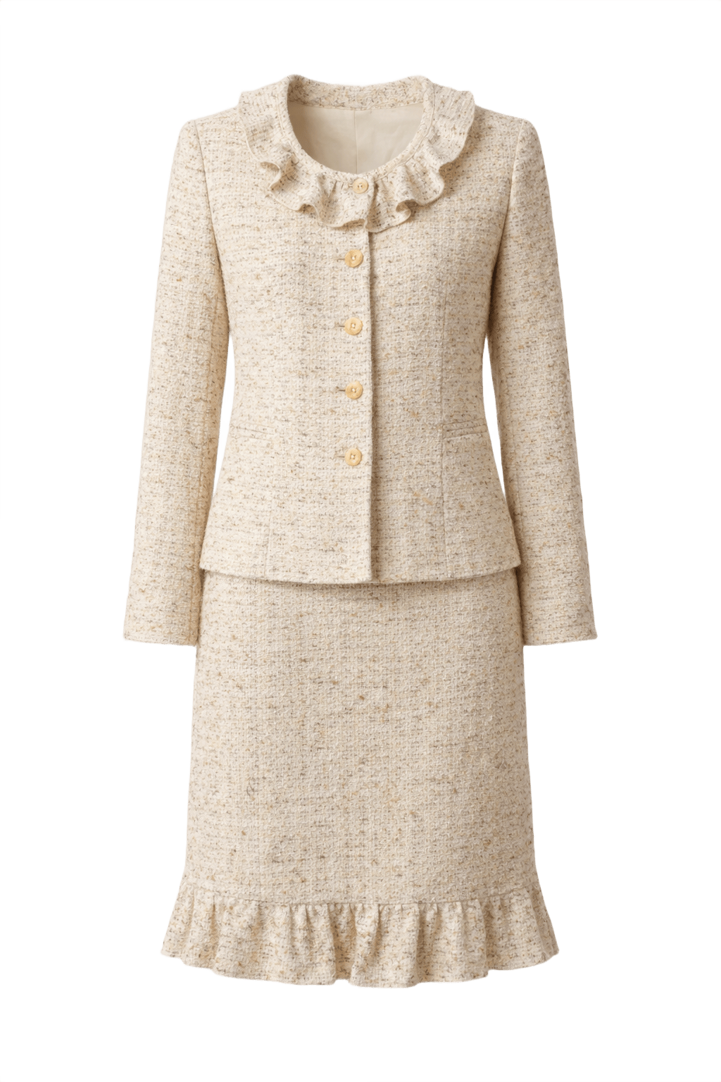 1980s Cream Tweed Skirt Suit - Front View