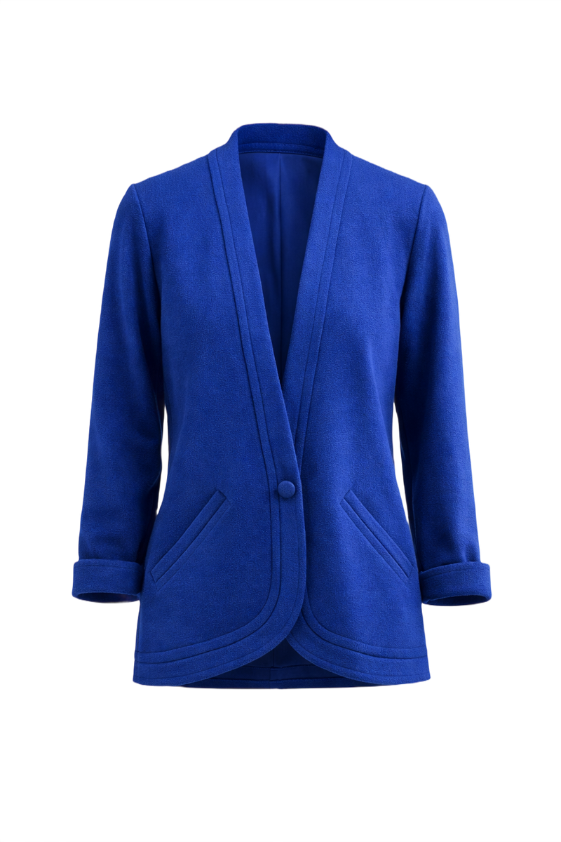 1990s Royal Blue Wool Blend Blazer - Front View