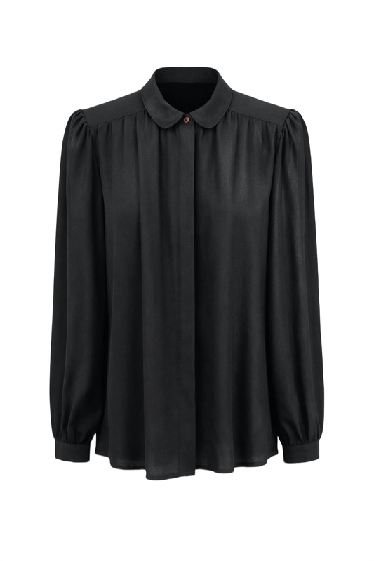 1990s Black Silk Blend Blouse - Front View
