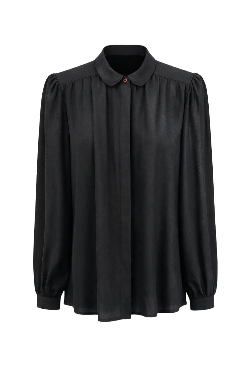 1990s Black Silk Blend Blouse - Front View