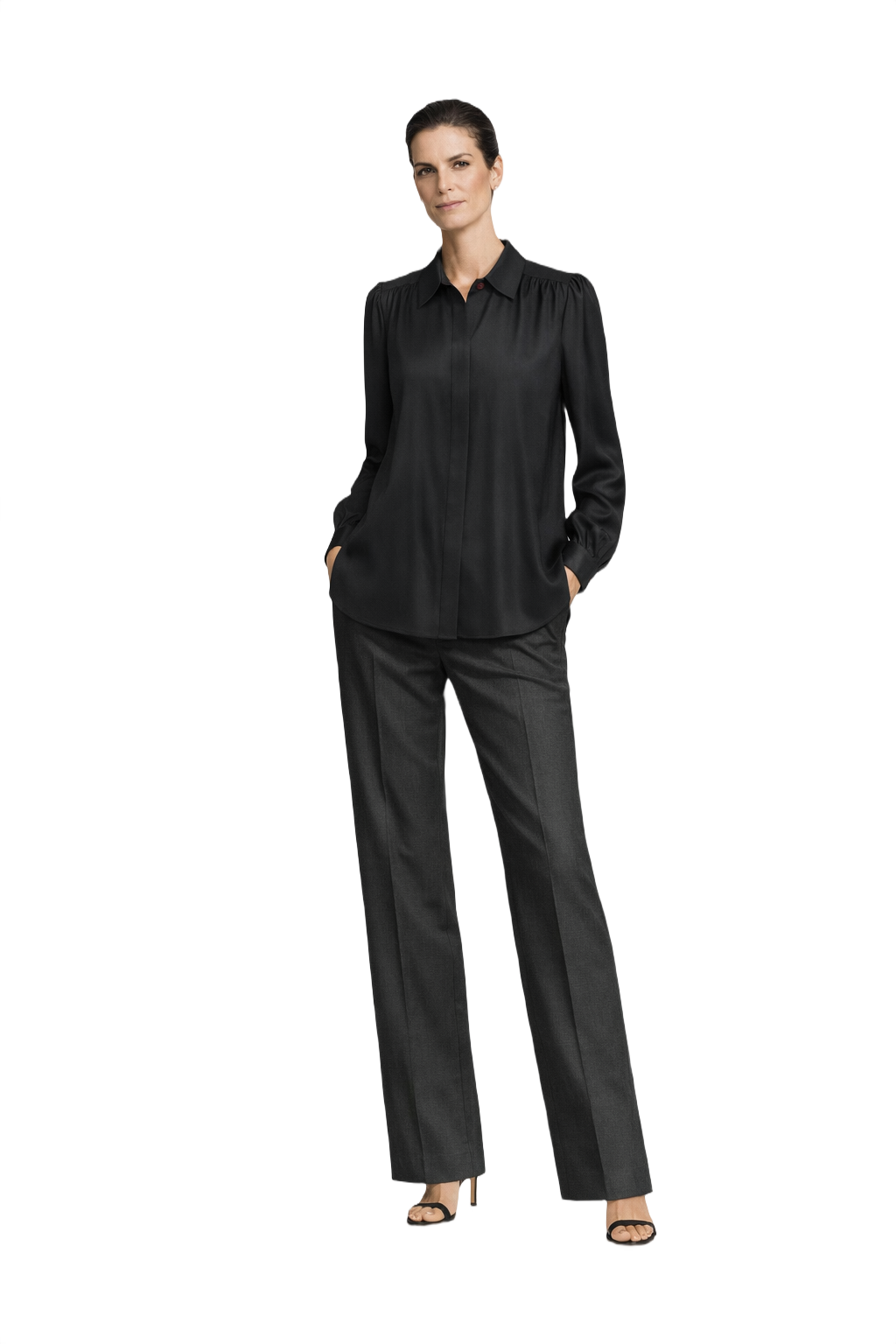 1990s Black Silk Blend Blouse - Model