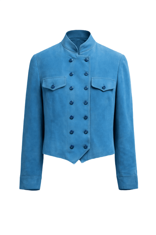 1990s Bright Blue Suede Jacket - Front View