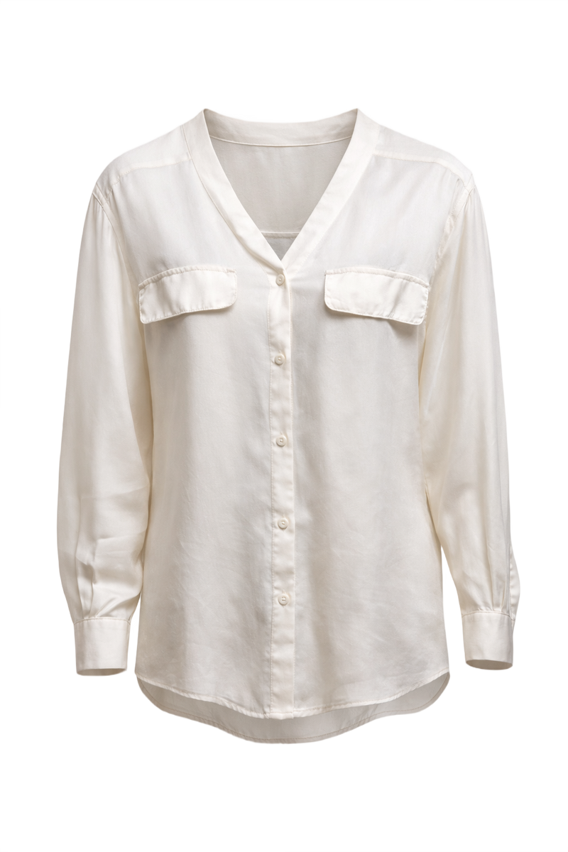 1980s Cream Silk Blend Blouse - Front View