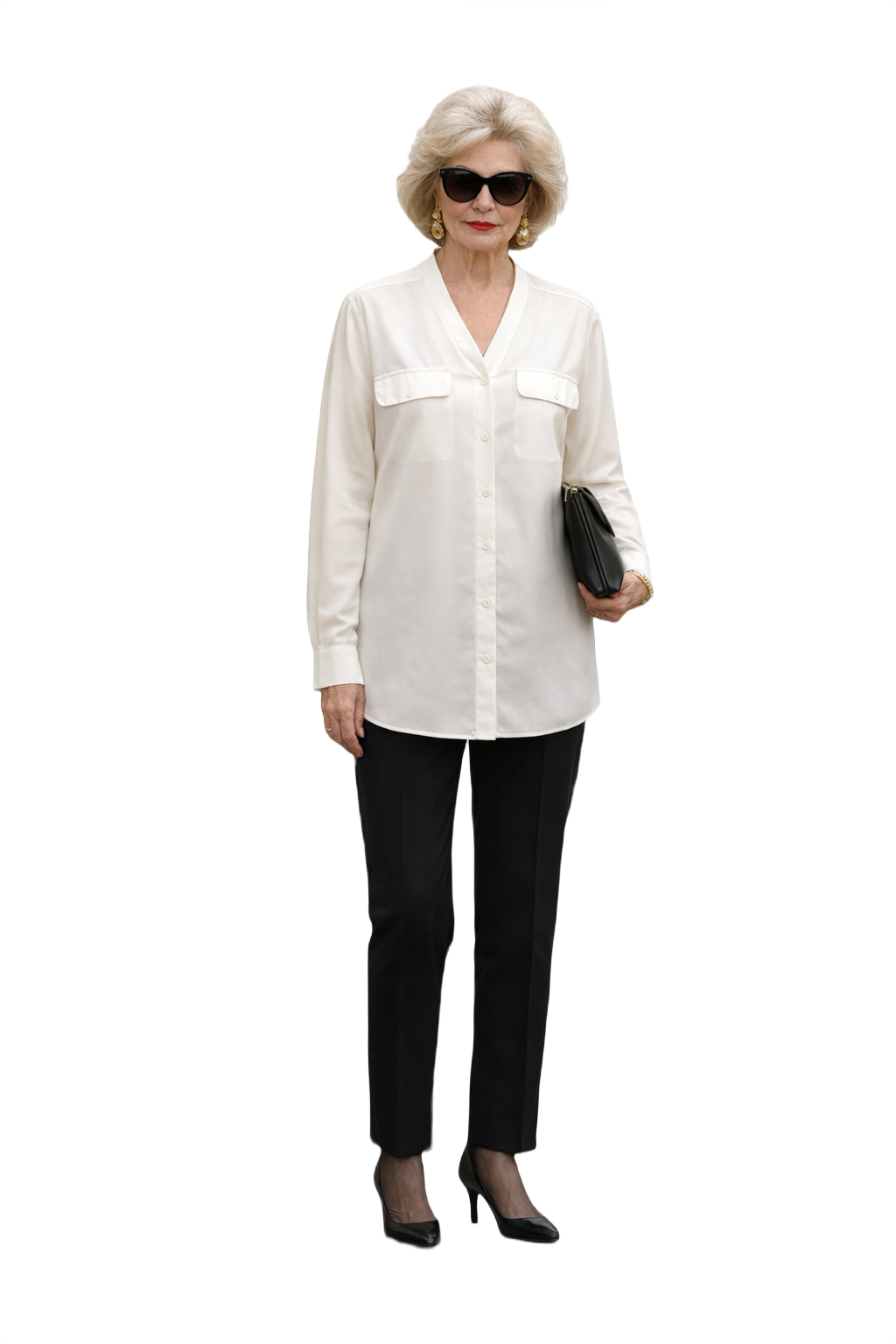 1980s Cream Silk Blend Blouse - Model