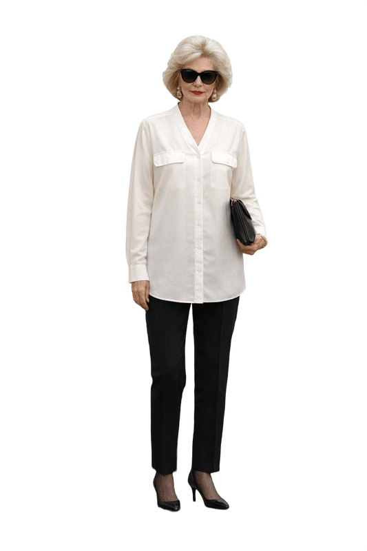 1980s Cream Silk Blend Blouse - Model