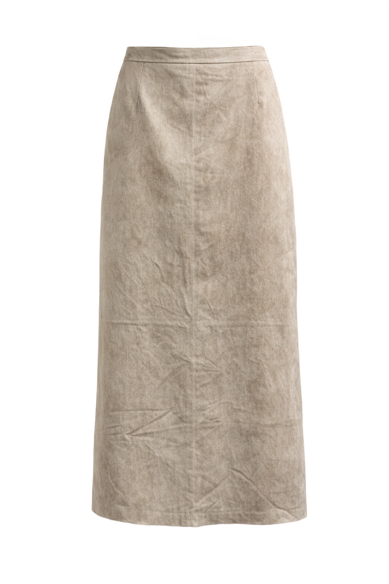 1970s Beige Wool Blend Skirt - Front View