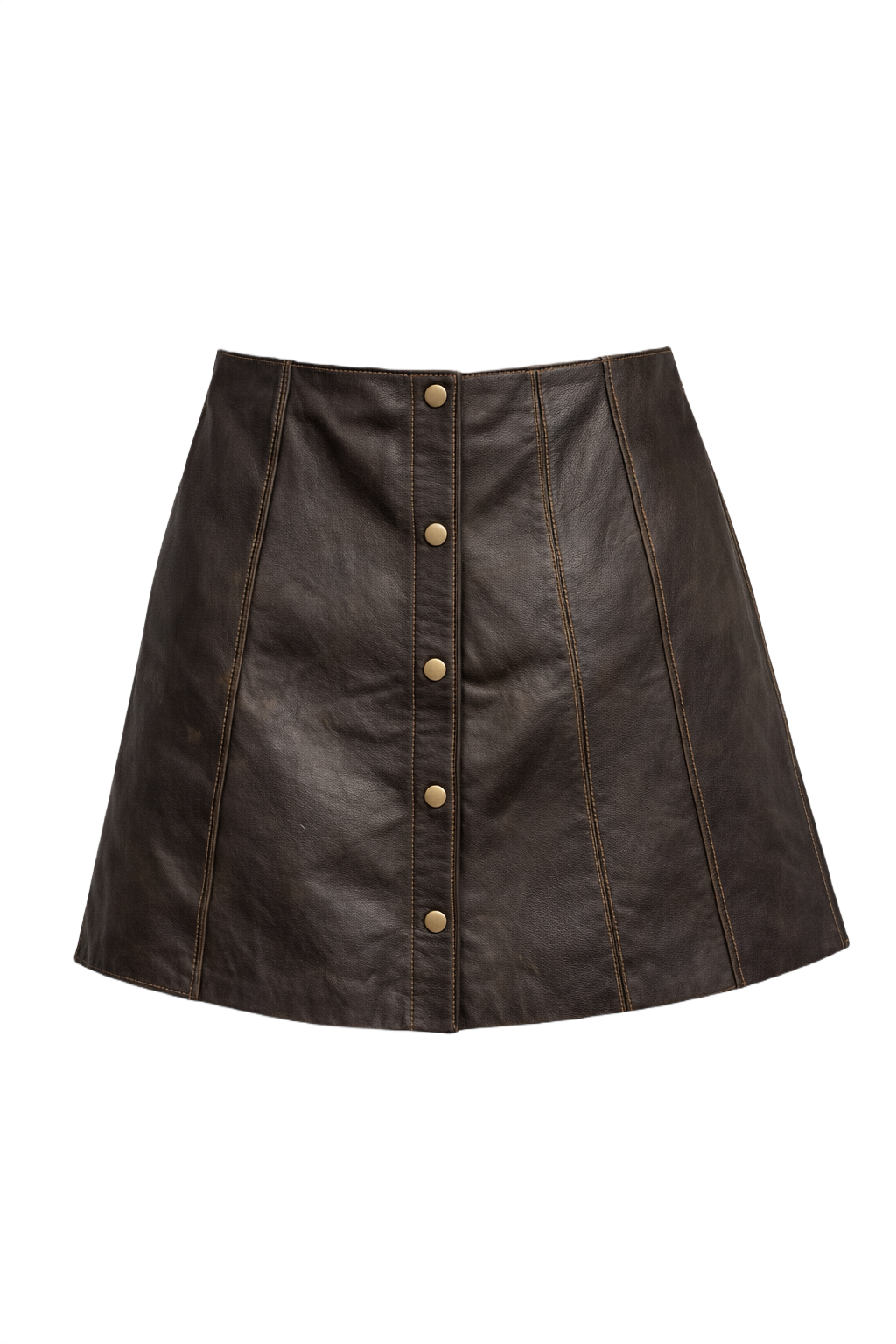 1990s Dark Brown Leather Skirt - Front View